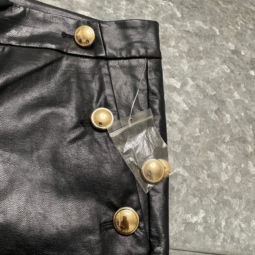 NWOT Michael Kors Faux Leather Pants Womens 12 Black Gold Buttons - Picture 3 of 12